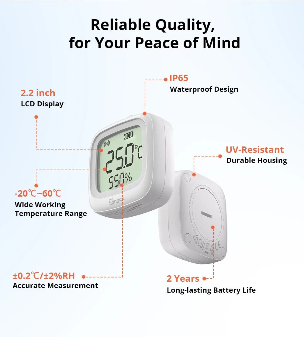 Sonoff LCD-termometer, Zigbee – SNZB-02WD